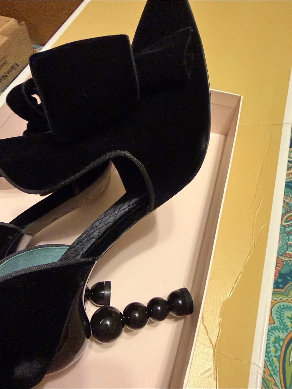 Tory Burch Black Velvet Pointed Toe Bow Flats
